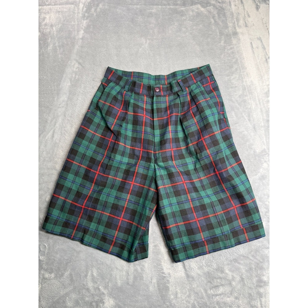 Vintage Bill Blass Chino Shorts Womens 12 Multicolor Tartan Plaid Pleated Tennis